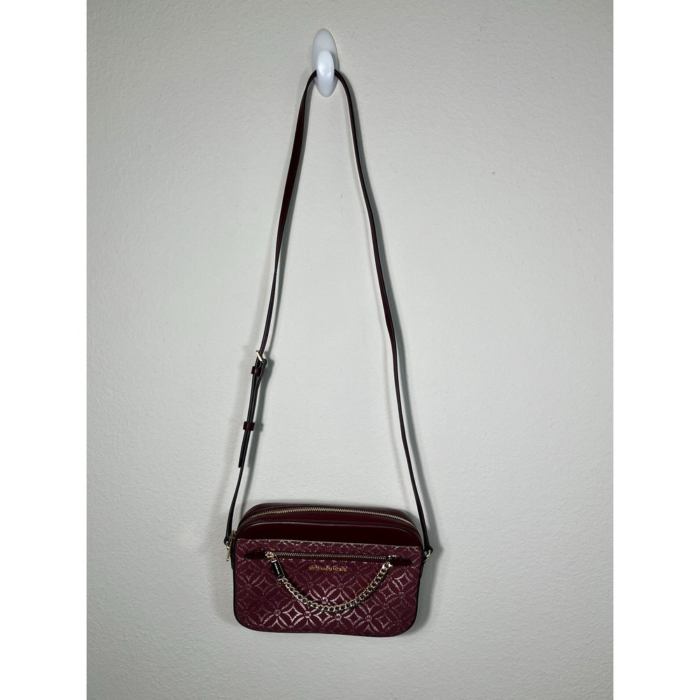 NWT Michael Kors Jet Set Large Metallic Logo Jacquard Crossbody Bag